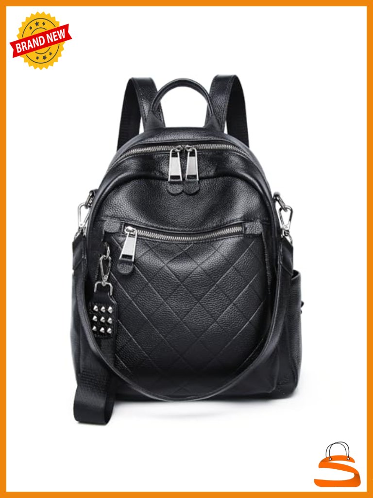 Genuine Leather Backpack Purse For Women, Convertible Shoulder Bag, Quilted